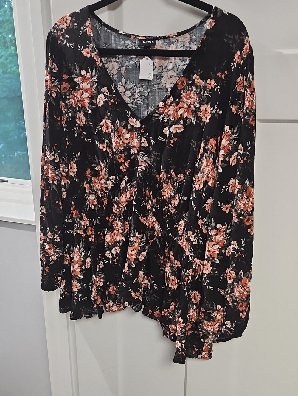 torrid Black V-Neck Floral Blouse with Peach Flowers